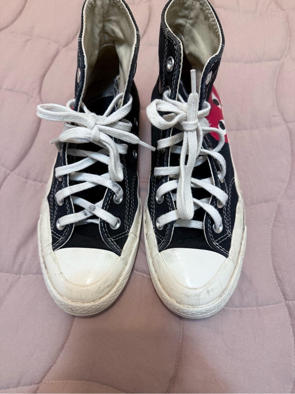 Comme des Garcons x Converse Beige Canvas Sneaker with Red Heart Logo - Picture 3 of 6